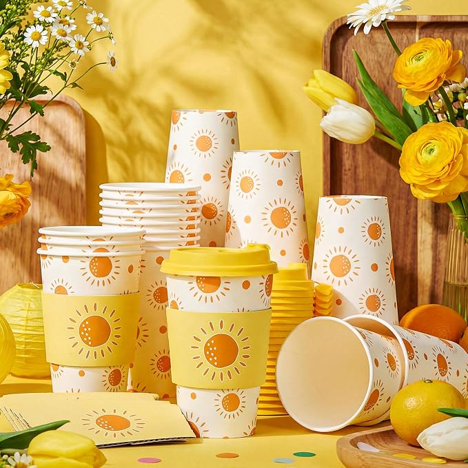 Lallisa 50 Pack 16 oz Boho Sun Disposable Coffee Cups - Image 4