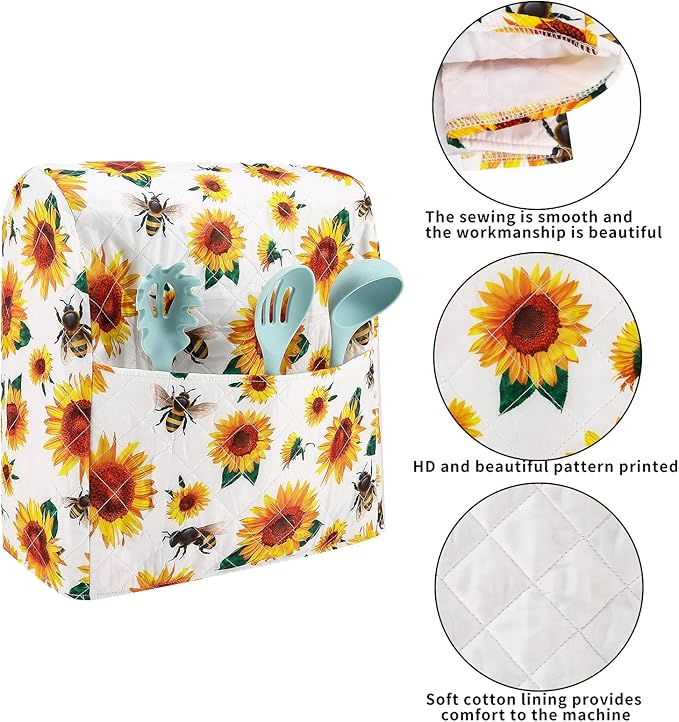 Stand Mixer Cover,Sunflower Kitchen Mixer Cover Compatible With 5-8 Qt Kitchenaid Hamilton Mixers,Sunflower Bee Spring Summer Yellow Kitchen Decoration,Pioneer Woman Kitchen Aid Mixer Assecories