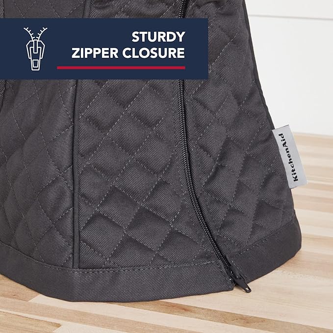 KITCHENAID Fitted Tilt-Head Stand Mixer Cover with Storage Pocket, Quilted 100% Cotton,14.4"x18"x10", Charcoal Grey