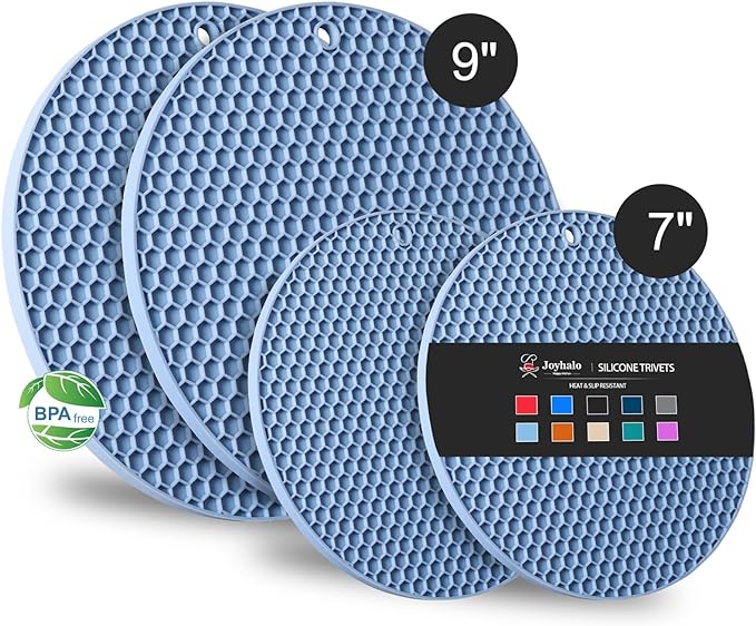 Joyhalo Trivets for Hot Dishes - Hot Pads for Kitchen, Silicone Pot Holders for Hot Pots and Pans, Silicone Mats for Kitchen Countertops, Table, Flexible Easy to Wash and Dry, Blue