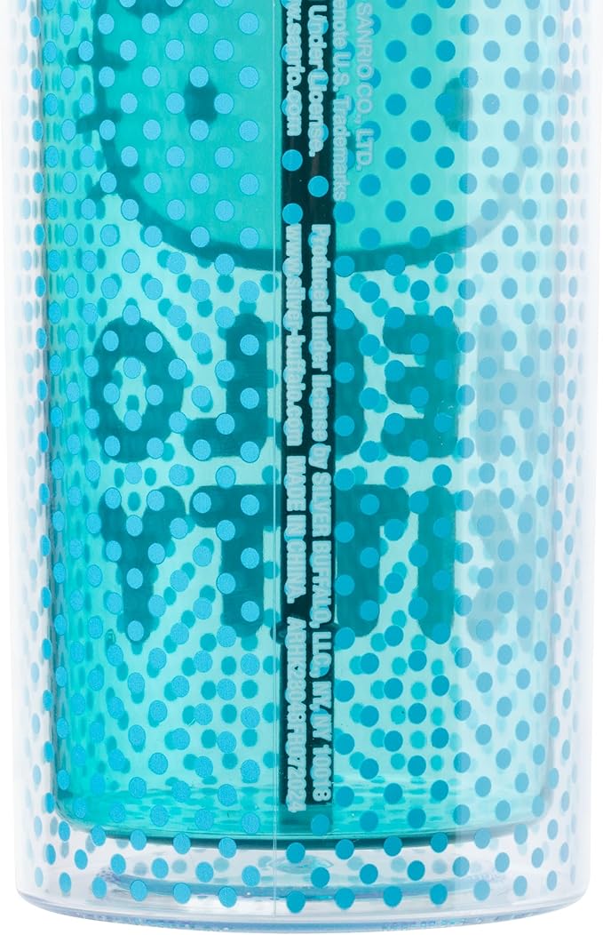 Silver Buffalo Sanrio Hello Kitty Blue Polka Dot Plastic Cold Cup with Rhinestones Lid and Straw, 20 Ounces