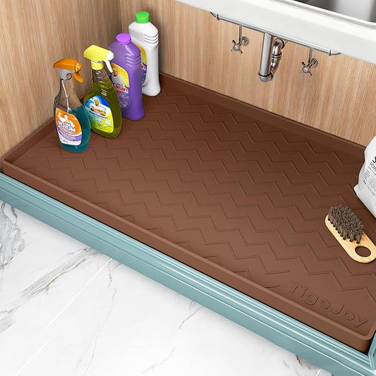 TigeJoy 22" x 19" Under Sink Mats for Kitchen Waterproof, Leak-Proof Silicone Mat Sink Protector and Cabinet Liner, Kitchen Essentials Organizer and Storage, Boot or Shoe Tray, Pet Feeding Mat