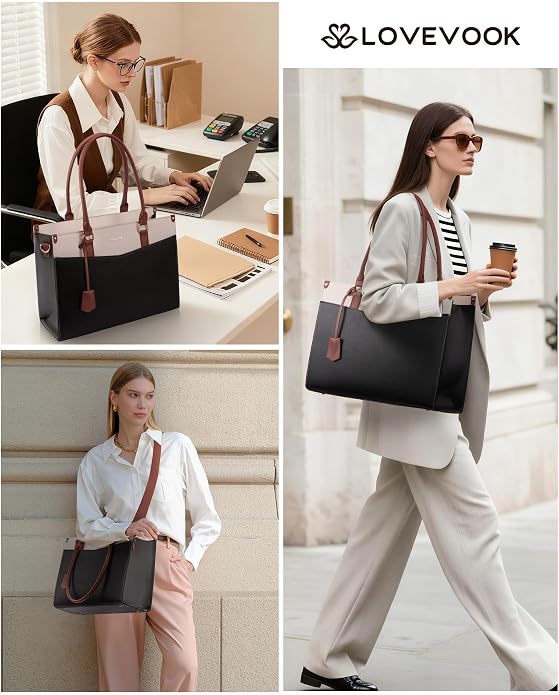 LOVEVOOK Laptop Lunch Bag for Women 15.6 Inch, Waterproof Tote Purse - Image 2