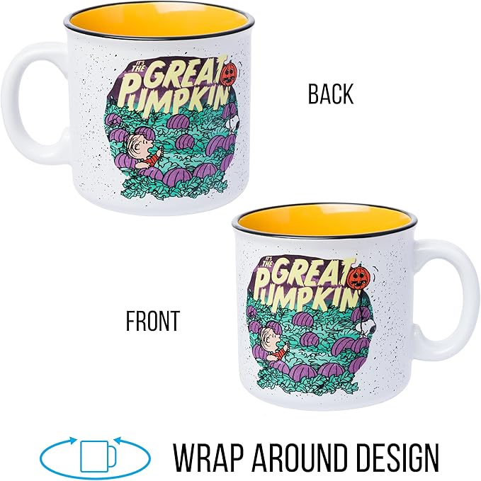 Silver Buffalo Peanuts The Great Pumpkin Featuring Linus and Snooy Halloween Spooky Ceramic Camper Mug, 20 ounces