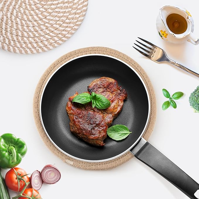 8" Trivets for Hot Dishes, Hot pots and Pans,6 Heat Resistant Hot Pads and Storage Basket 1 Pack,Pot Holders for Kitchen, Hot Plate Mats for Kitchen Countertops