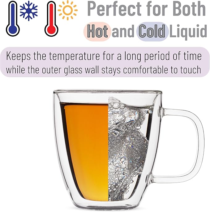 BTaT Double Wall Glass Coffee Mugs, 16 oz, Set of 6, Insulated Latte Mugs, Clear
