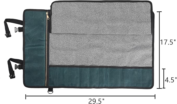 Denifiter Professional Chef's Knife Bag with Anti Cutting Fabric Inside, Heavy Duty 16oz Waxed Canvas Knife Roll, 11 Slots & Durable Handle Adjustable Shoulder Strap (Dark Green)