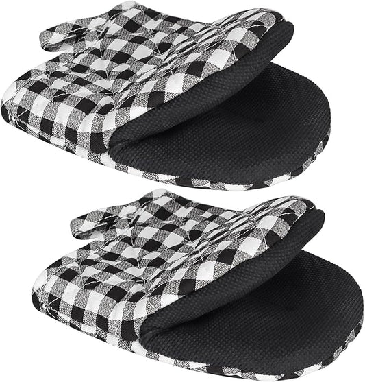 Qulable 1 Pair Short Oven Mitts - Silicone Kitchen Oven Gloves High Heat Resistant 500℉, Mini Oven Mits with Non-Slip Grip Surfaces and Hanging Loop for BBQ, Baking, Cooking and Grilling