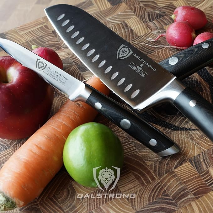 Dalstrong 3pc Knife Set - Gladiator Series Elite - Chef Essentials - Chef Knife, Santoku Knife, Paring Knife - G10 Handle - High Carbon German Steel - w/Sheaths - NSF Certified