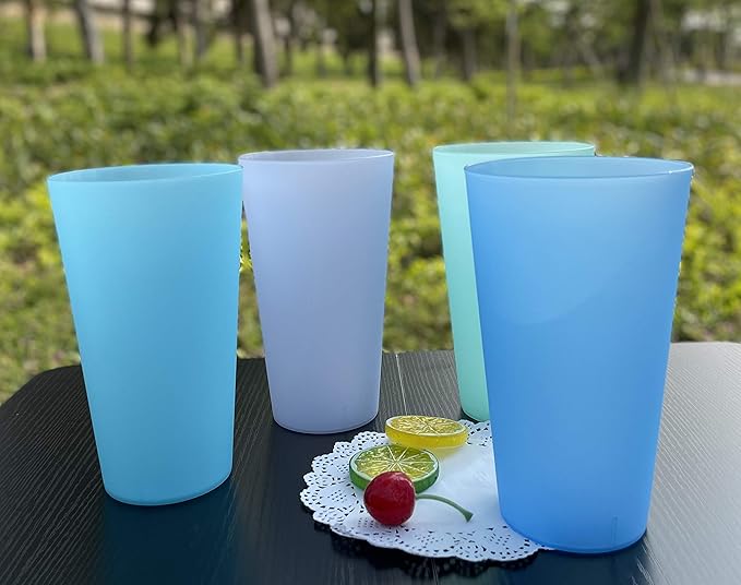 32-ounce Cups, BPA-free Plastic Tumblers Reusable Dishwasher Safe Set of 12 in 4 Assorted Colors Large Drinking Glasses