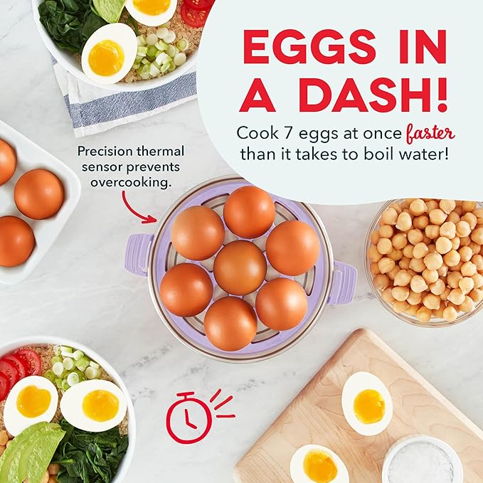 DASH Rapid Egg Cooker: 7 Egg Capacity Electric Egg Cooker for Hard Boiled Eggs, Poached Eggs, Scrambled Eggs, or Omelets with Auto Shut Off Feature - Lavender