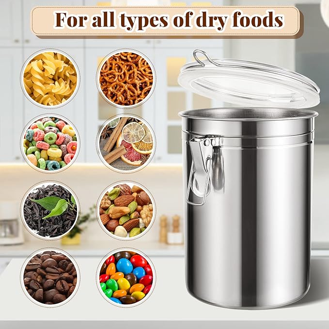 Lallisa 24 Pcs Stainless Steel Canisters 62 oz Stainless Steel Containers with Lids Food Storage Container with Airtight Clamp Lid Coffee Containers for Tea Sugar Coffee Flour Kitchen Counters
