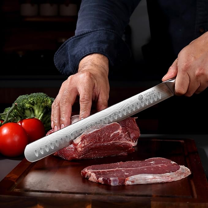 YOTSUBA Carving Knife, 12 inch Brisket Knives, High Carbon Steel Slicing Knives with Ergonomic Handle, Meat Cutting and BBQ Knife, Razor Sharp Carving Knives for Meat with Gift Box