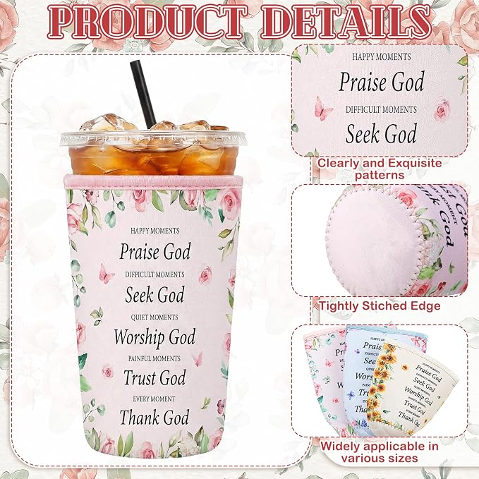 Chengu Floral Christian Gifts for Women Religious Reusable Iced Coffee Cup - Image 3