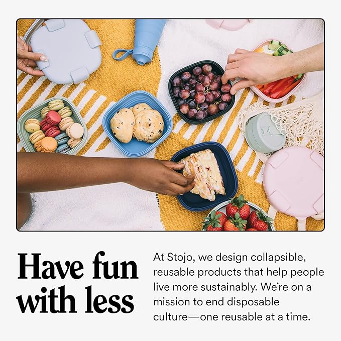 STOJO Collapsible Sandwich Box – 24oz, Reusable Food Storage Container, Silicone Bowl for Hot/Cold Food – Meal Prep, Lunch, Camping, Hiking – Dishwasher Safe (Set of 1, Steel)