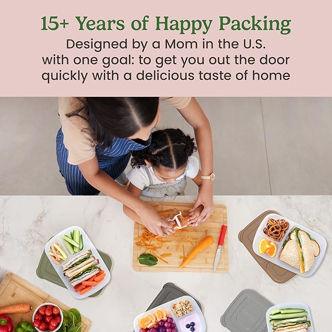 Bentgo Easyboxes - Original Stackable Lunch Boxes - Reusable 3-Compartment Food Containers for Kids and Adults - Bento Lunch Box for Meal Prep, School, & Work - BPA Free, Set of 4 (Earth Tones)