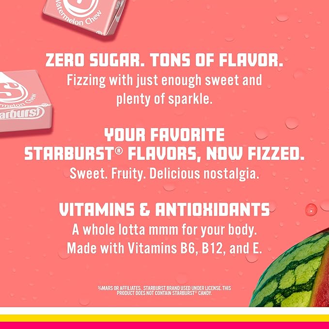 Sparkling Ice STARBURST Watermelon, Zero Sugar Flavored Sparkling Water, with Vitamins and Antioxidants, Low Calorie Beverage, 17 fl oz Bottles (Pack of 12)