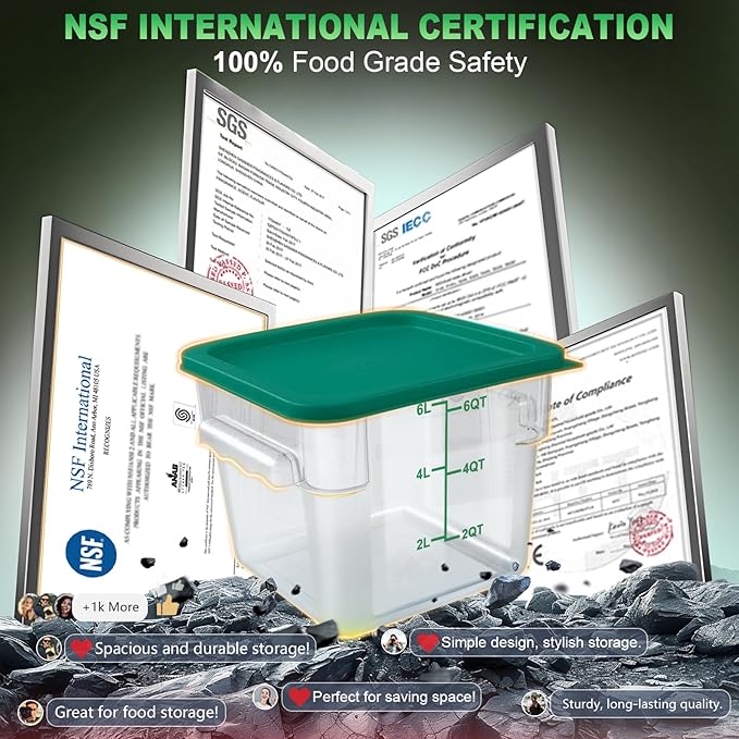 2QT&4QT NSF Food Storage Containers with Lids: 4 PCS [Total Food Grade][Hot&Cold Resistant] Commercial Clear Food Storage Containers for Restaurant Kitchen Proof Dough, Green