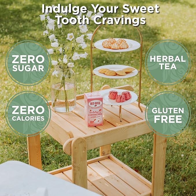 Red Rose Sweet Temptations Dessert Tea Sugar Cookie, Zero Carbs, Zero Sugar Bursting with Flavor Caffeine-Free Delicious Beverage Herbal Tea, 18 Count Pack of 6 Fruit Naturally Flavored Herbal Tea