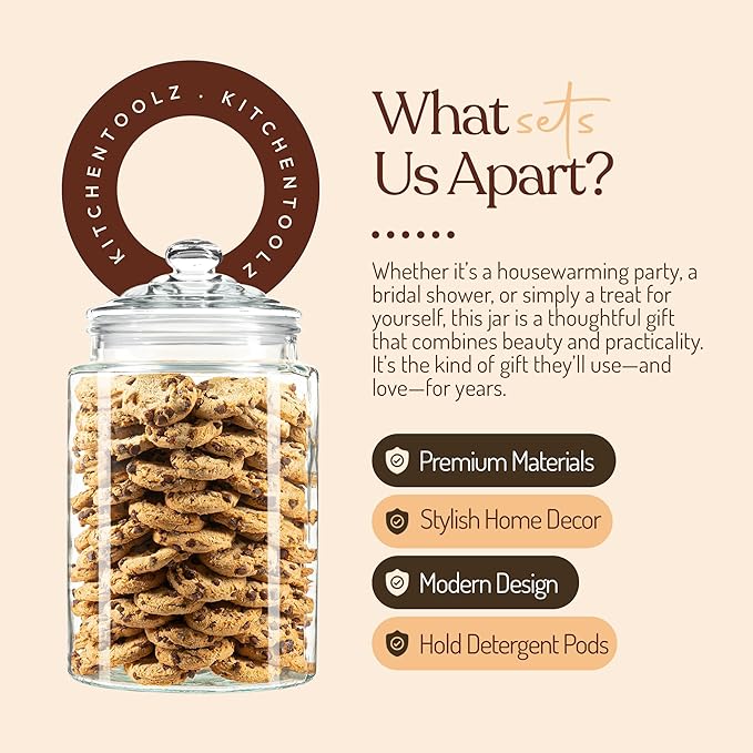 1.5 Gallon Glass Cookie Jar - Tall Food Storage Container with Airtight Lid - Large Kitchen Canister for Sugar, Flour, Dog Treat, Candy, Biscotti & Apothecary - Pack of 1