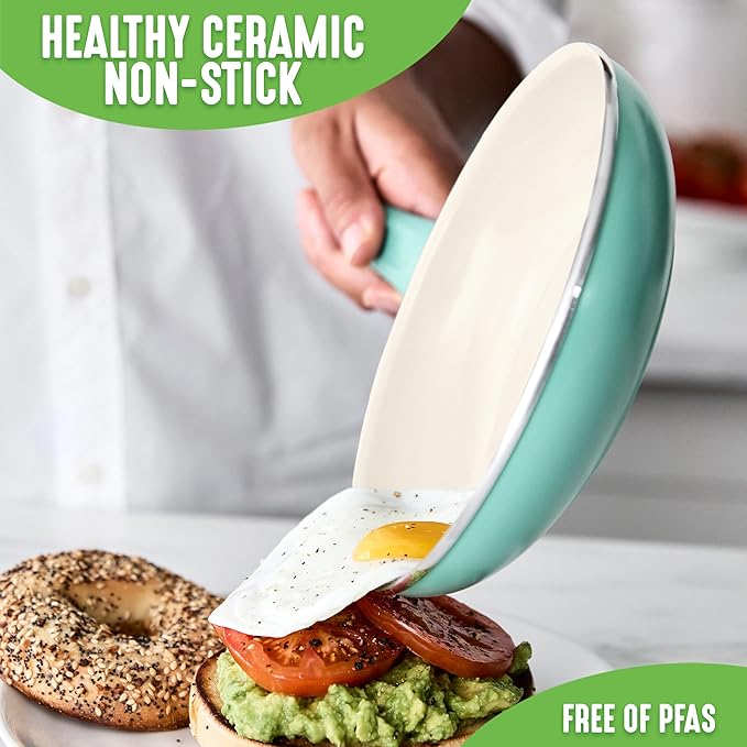 GreenLife Soft Grip Healthy Ceramic Nonstick 12" Frying Pan Skillet, PFAS-Free, Dishwasher Safe, Turquoise