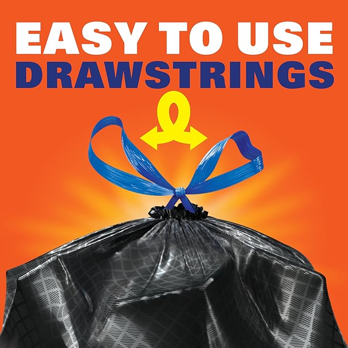 Hefty Ultra Strong Trash Bags 13 Gallon Black | Tall Kitchen | Drawstring Closure | Odor Control | Clean Burst Scent | 40 Bags, Pack of 6