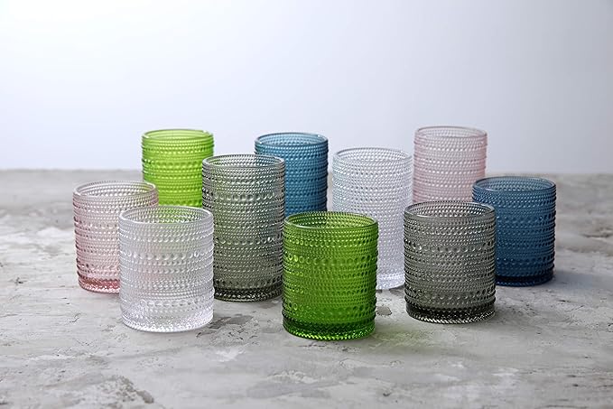 Fortessa Jupiter Beaded Hobnail Glass, 10 Ounce Double Old Fashioned (Set of 4), Clear
