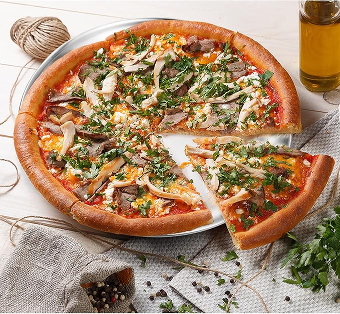 Deedro Pizza Pan 12 Inch Stainless Steel Round Baking Sheet - Oven Tray Crisper for Healthy Cooking, 4 Pack