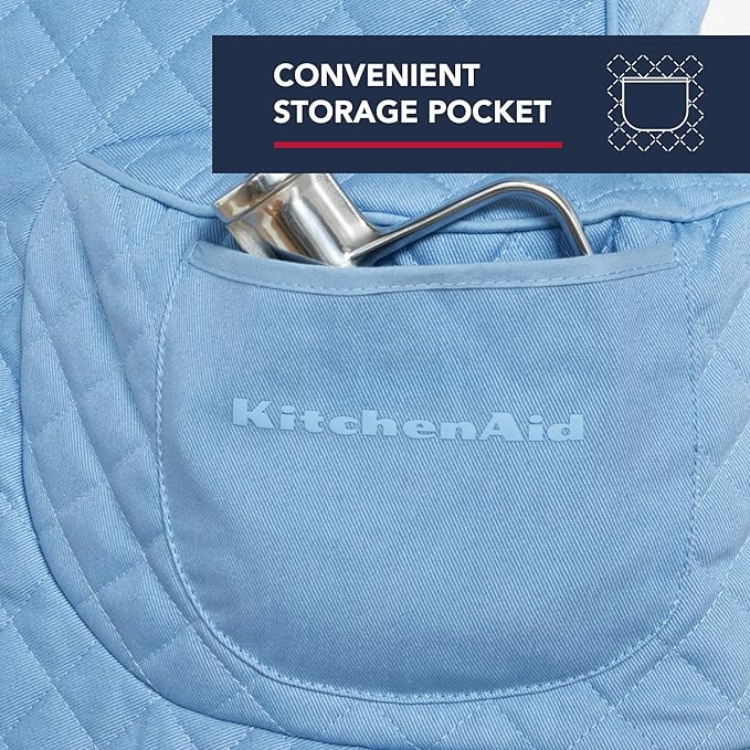 KITCHENAID Fitted Tilt-Head Stand Mixer Cover with Storage Pocket, Quilted 100% Cotton,14.4"x18"x10", Blue Velvet