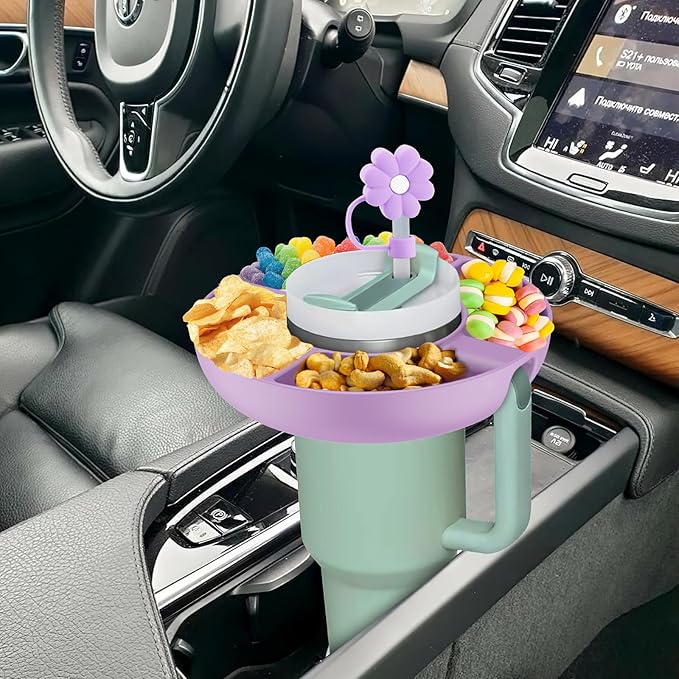 Snack Bowl for Stanley Cup 30 oz with Handle-Perfectly Compatible with Stanley Quencher H2.0 Tumbler 30 oz with Handle, Reusable Silicone Snack Tray, Stanley cup accessories (Orchid Snack Bowl)