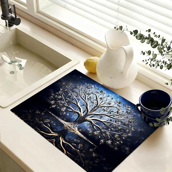 Silver Tree of Life Stove Top Cover 28.3 x 20.5 Inches, Heat Resistant Glass - Image 3
