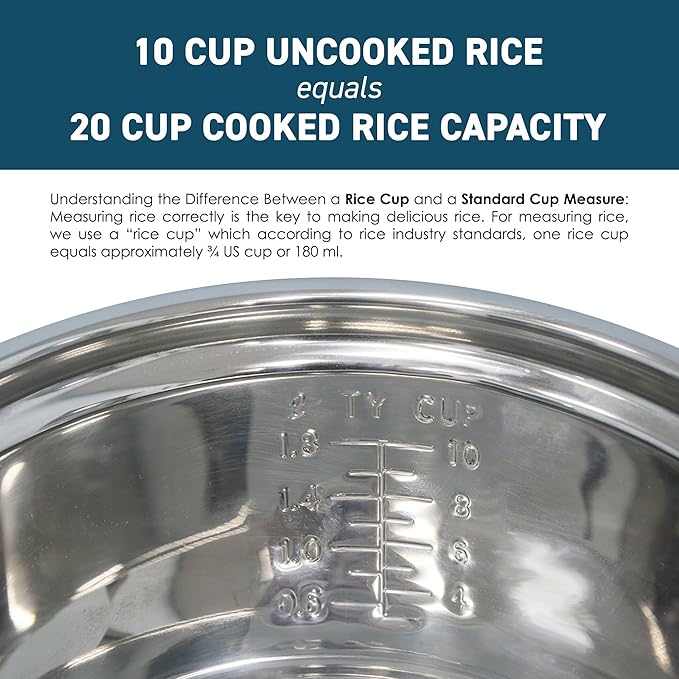 Elite Gourmet ERC-2020 Electric Rice Cooker with Stainless Steel Inner Pot Makes Soups, Stews, Grains, Cereals, Keep Warm Feature, 20 Cups Cooked (10 Cups Uncooked), White