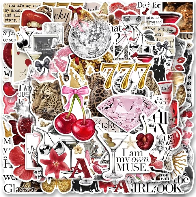 100Pcs Lucky Girl Stickers Waterproof Fashion Silvery Gold Aesthetics Sticker - Image 3