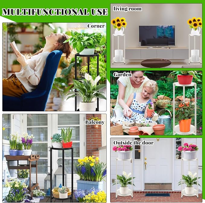 2 Tier Plant Stand Indoor Tall, Metal Flower Pot Stands Outdoor Holders Plant - Image 7