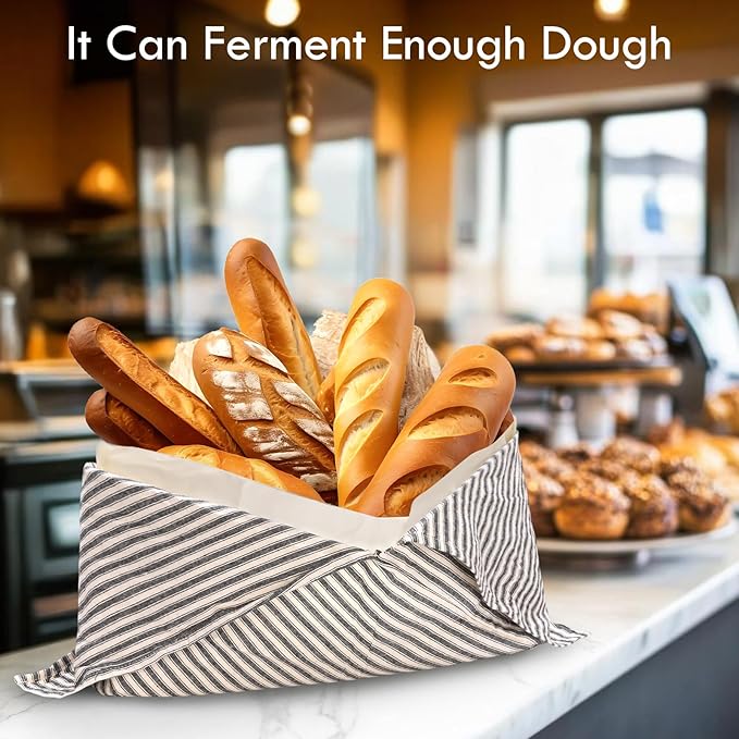 yeload 2 Pack Beeswax Bread Bags, Striped Linen Bento Bags, 14" Cotton Loaf Bag, Reusable Organic Food Storage, Sourdough Bag, Rustic Farmhouse Azuma Bukuro Origami Wrap for Baked Gifts (Beige, 2)