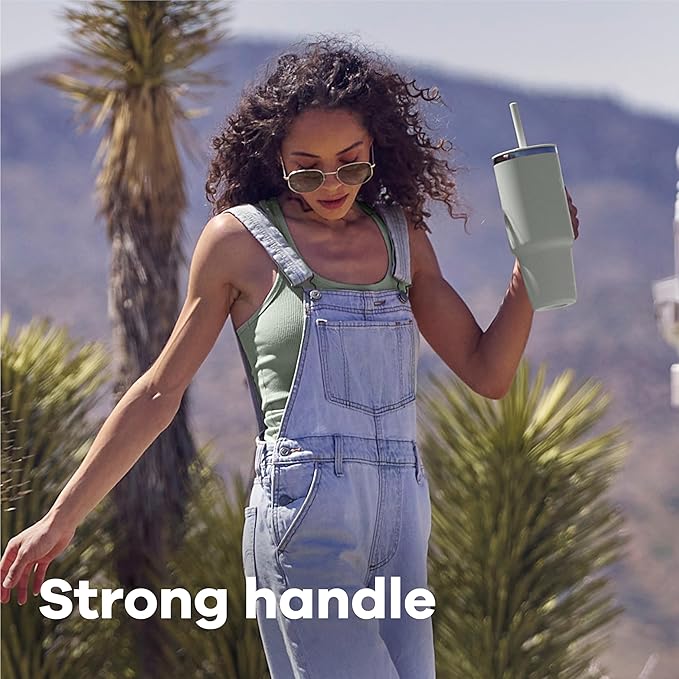 Hydro Flask Travel Tumbler with Handle, Lid and Straw - Insulated Stainless Steel in 24 Oz Tonal Birch