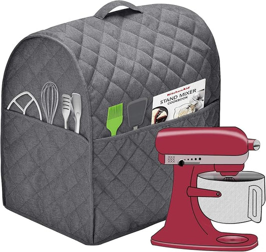 Stand Mixer Dust Cover with 3 Pockets Compatible with KitchenAid Tilt Head, Easy Cleaning,Can Ironable (Dark Gray, Fits for 6-8 Quart)