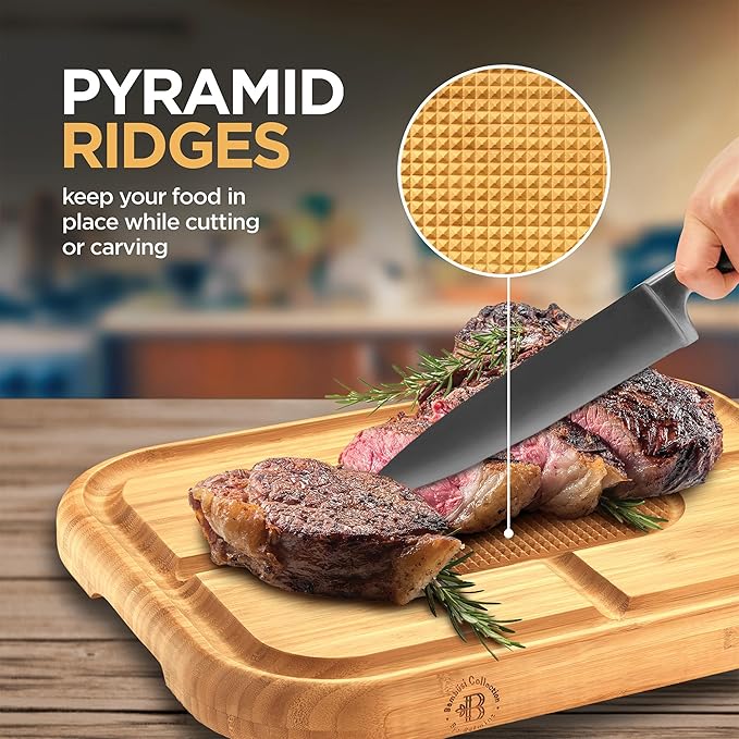 Turkey Platter for Thanksgiving - 18x12 Reversible Bamboo Carving Cutting Board for BBQ or Grilling - Heavy Duty Butcher Block with Deep Juice Groove, Spikes, Grid Grip - Large Kitchen Christmas Gift