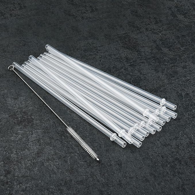 ALINK 12-Pack Reusable Hard Plastic Clear Straws, 10.5 inch Long Tumbler Straws for 16 OZ 20 OZ 30 OZ Stanley, YETI, Starbucks Tumblers with Cleaning Brush