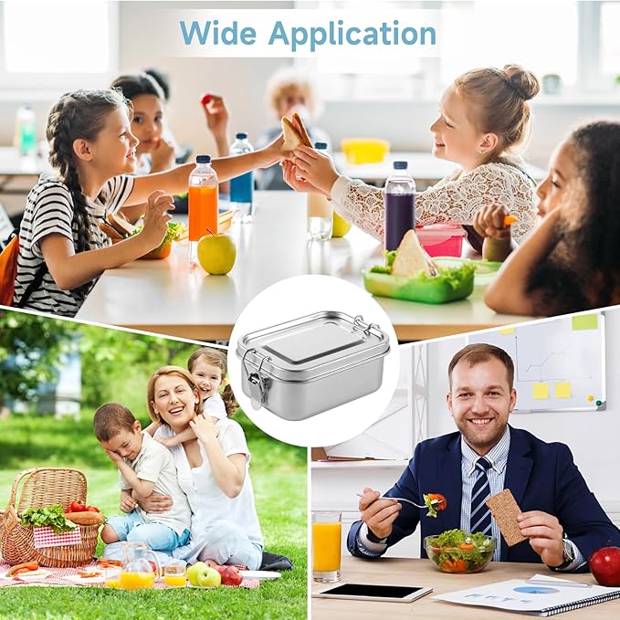 4 PCS Bento Boxes, 550 ML Stainless Steel Lunch Boxes, Food Storage Containers, Portable Metal Lunch Containers, Lockable Clips to Leak Proof, Reusable Dishwasher Safe Lunch Snack Boxes