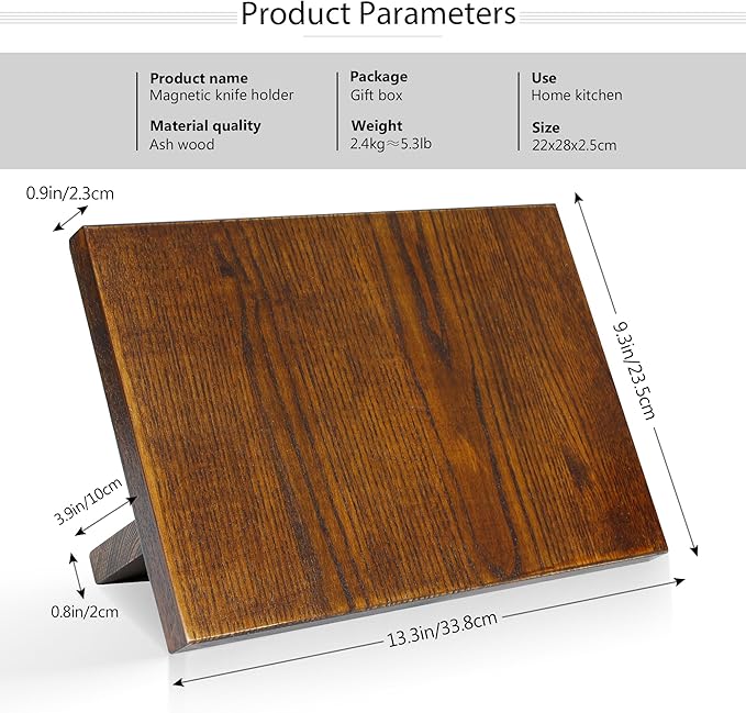 WILDMOK Magnetic Knife Block - Home Kitchen Multifunctional Magnets Knife Holder without Knives, Ash Wood Magnetic Knife Holder for Kitchen Counter - 13.3 x 9.3 Inches