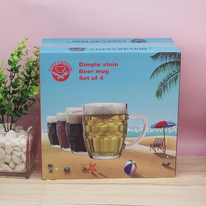 Dimple Stein Beer Mug - 20 OZ (4 Pack)