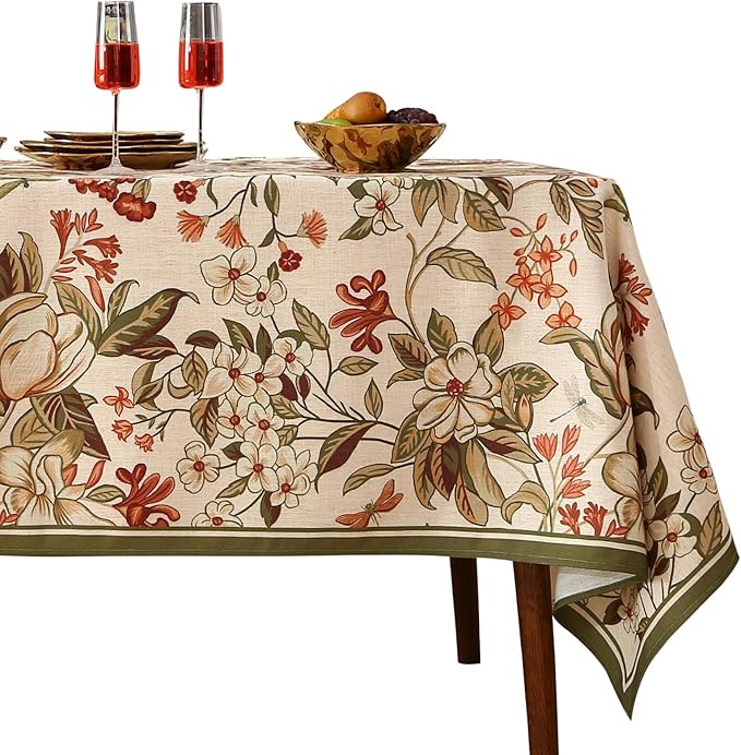ISAENNE Designer Bohemian Linen Long Rectangle Tablecloth,Colorful Floral Pattern Table Cloth,Wrinkle Resistant Decorative Tablecloths for Dining Thanksgiving Kitchen Party,63"*94"-Grace A
