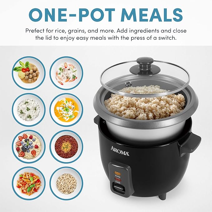 Aroma Housewares 1.5Qt. Rice & Grain Cooker (ARC-363NGB),Black,6-Cup Cooked / 3-Cup Uncooked