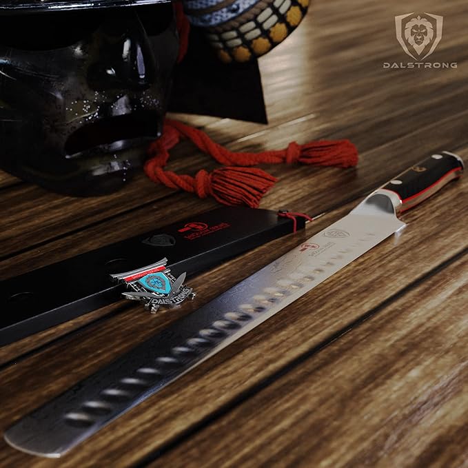 Dalstrong Carving Slicing Knife - 12 inch - Shogun Series ELITE - Granton Edge - Japanese AUS-10V Super Steel Kitchen Knife - Damascus - Vacuum Treated - Slicer Kitchen Knife - Sheath Included