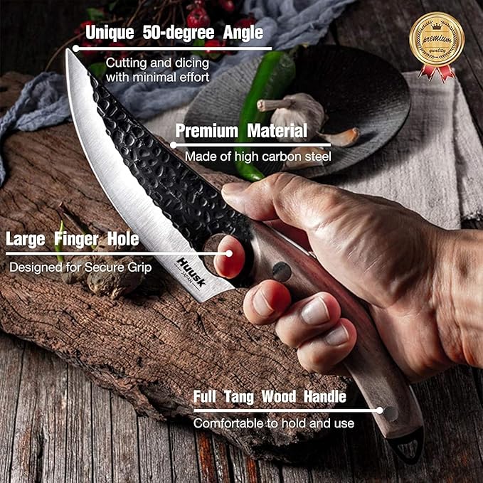 Huusk Viking Knife, Japanese Meat Cleaver Knives Forged Boning Knife with Sheath, High Carbon Steel Japan Butcher Fillet Chef Knives for Kitchen, Camping, Christmas Gifts for Men Women