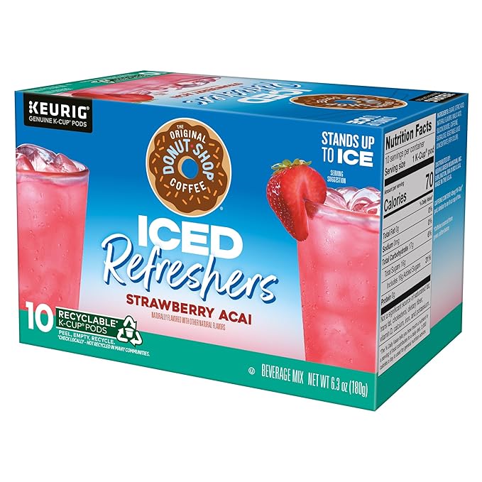 The Original Donut Shop Iced Refreshers, Strawberry Açaí Flavor, Keurig Single Serve K-Cup Pods, 60 Count (6 Packs of 10)