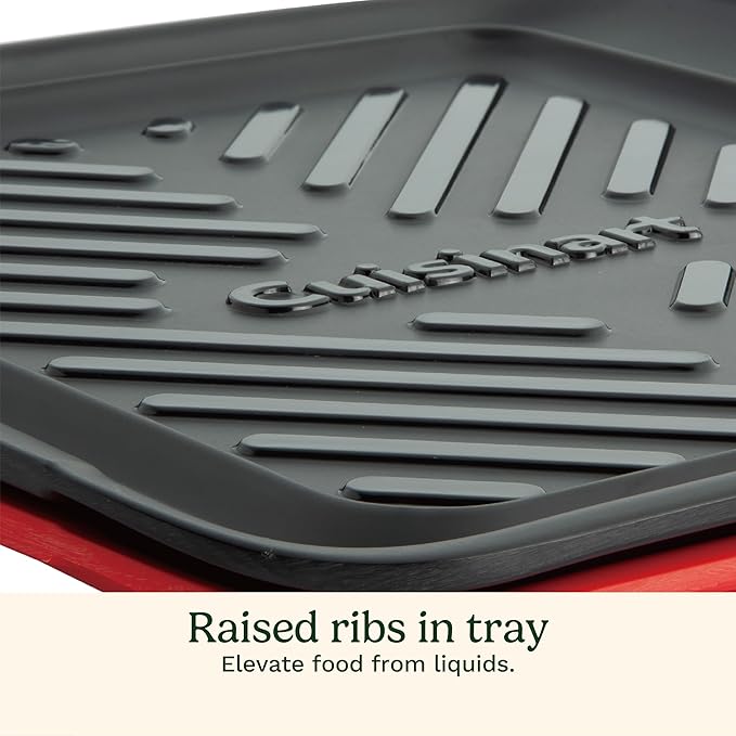 Cuisinart Grilling Prep & Serve Trays, 10.5x10.5 inch Small BBQ Tray Safe for Food Handling, 2 Dishwasher Safe Nesting Trays Black & Red, Perfect Grill Accessories for Cooked & Raw Meat, Fits 4 Burger