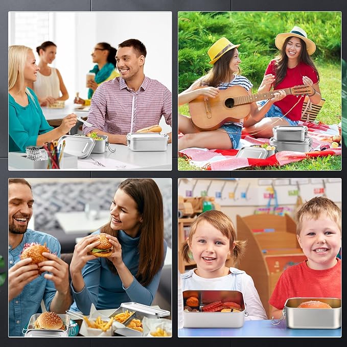 Umigy 3 Pcs Stainless Steel Food Containers 850/1400/2400 ml Metal Bento Lunch Box Stainless Steel Food Storage Containers, Lockable Clips to Leak Proof, Reusable Dishwasher Snack Boxes for Work