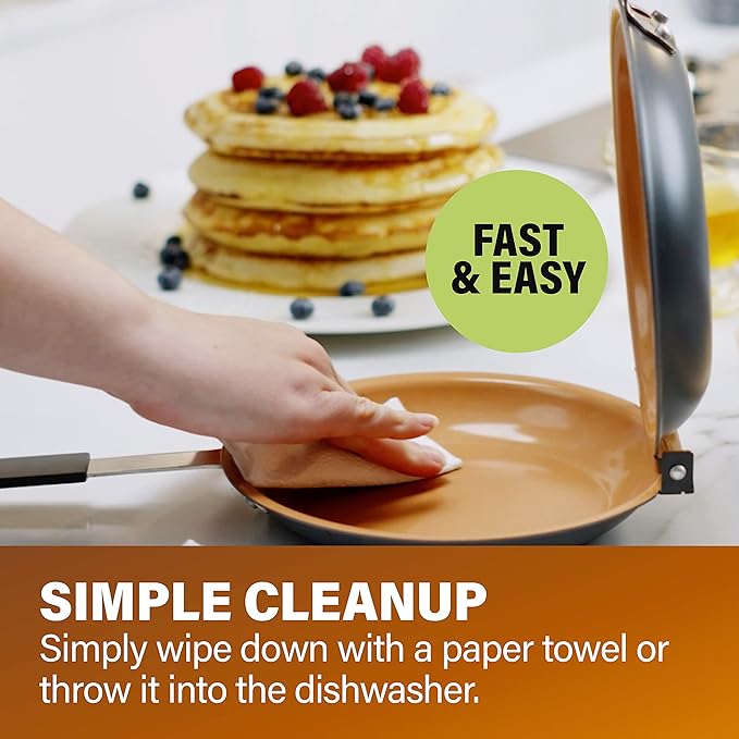 Gotham Steel Double Sided Pan, The Perfect Pancake Maker – Ceramic Nonstick Copper Easy to Flip Pancake Griddle for Fluffy Pancakes, Omelette Maker, Frittata Maker & More! Dishwasher Safe